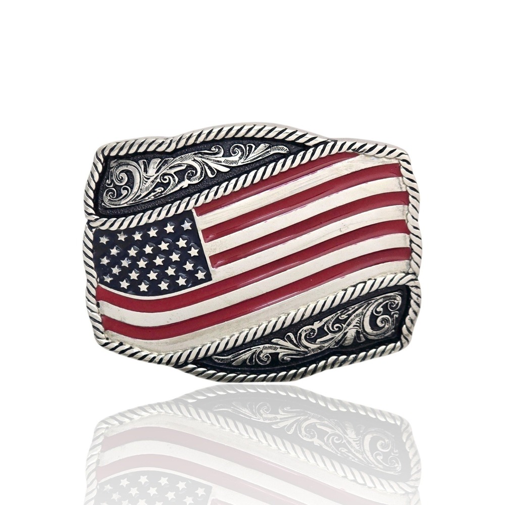 Montana Silversmiths Classic Painted Waving American Flag Attitude Buckle